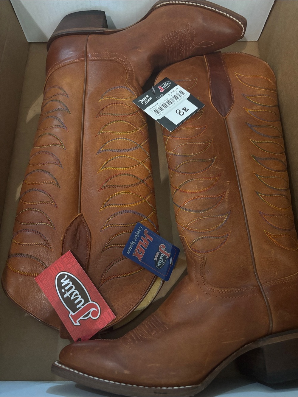 Justin Boots Brown Western Tall Leather Cowboy Boots - Picture 8 of 8